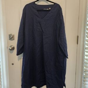 Soft Surroundings Navy Long Sleeve Linen Dress